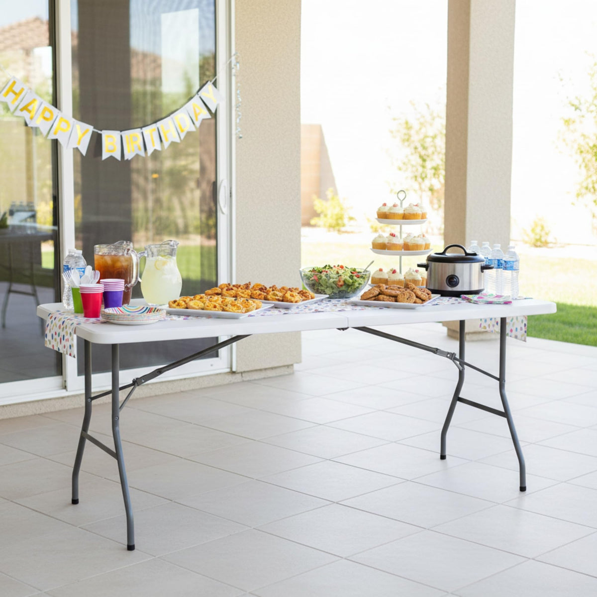 6FT White Folding Table with Carry Handle G723853