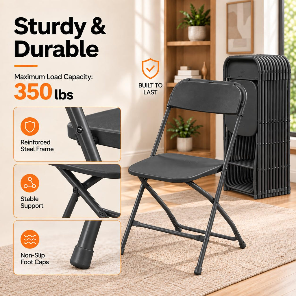 10 Pack Black Plastic Folding Chairs N36919