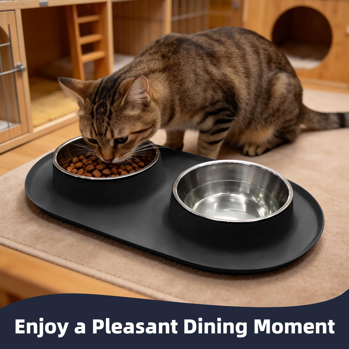 Stainless Steel Cat Food Bowls with Non-Slip Mat, 1.5 Cups Each G98299
