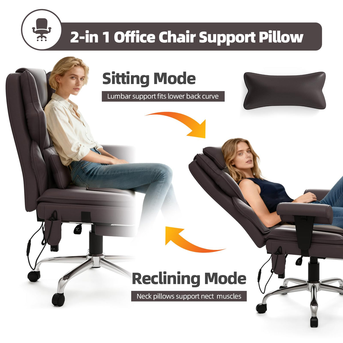 Brown Heated Massage Office Chair with Footrest C494798