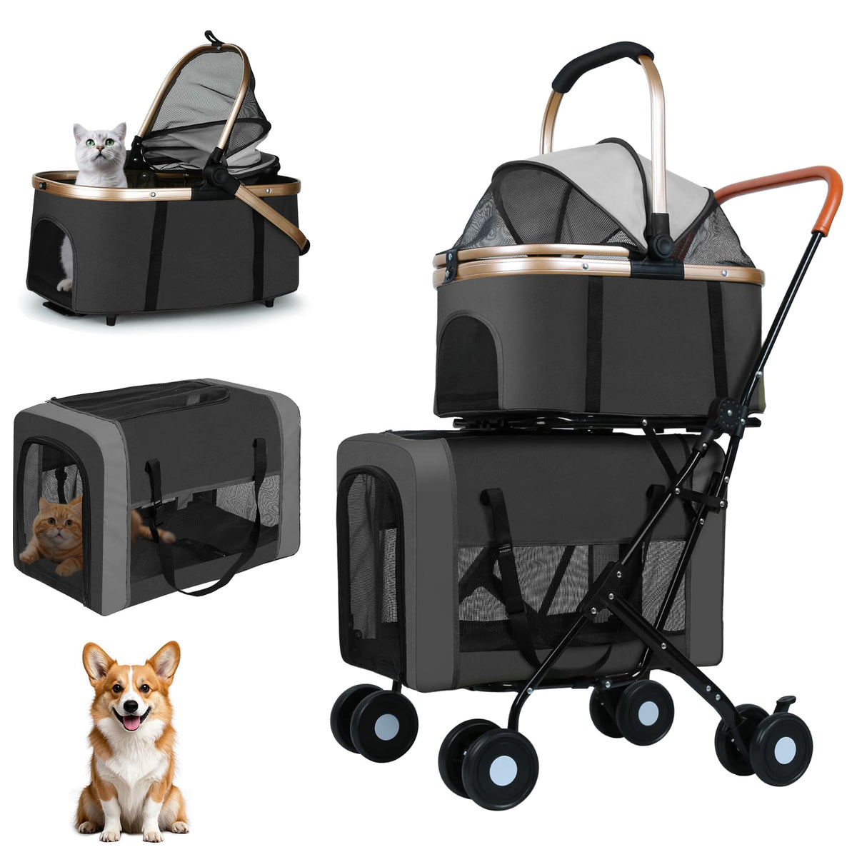 Double Pet Stroller with 4 Lockable Wheels E452268