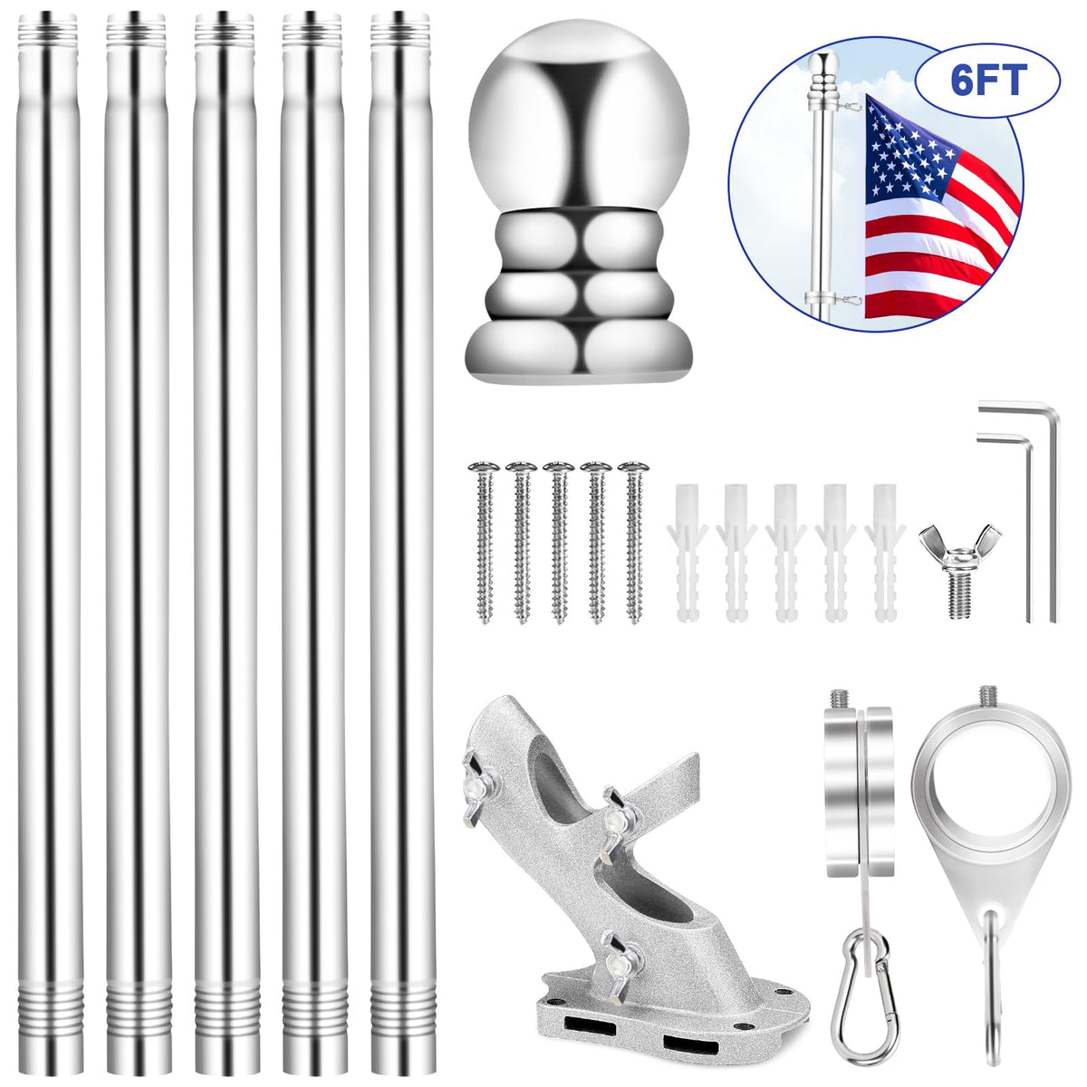 6 FT Stainless Steel Spinning Flag Pole S338071