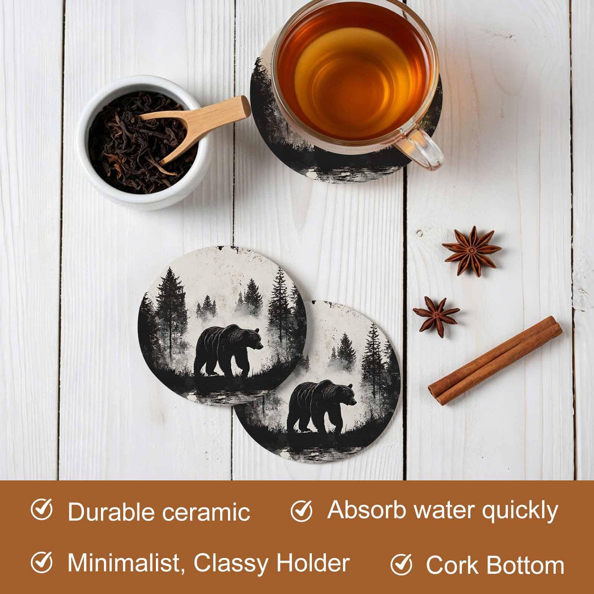 Black Absorbent Round Ceramic Coasters Set of 6 U5352