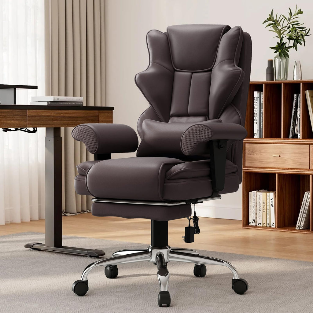 Brown Heated Massage Office Chair with Footrest C494798