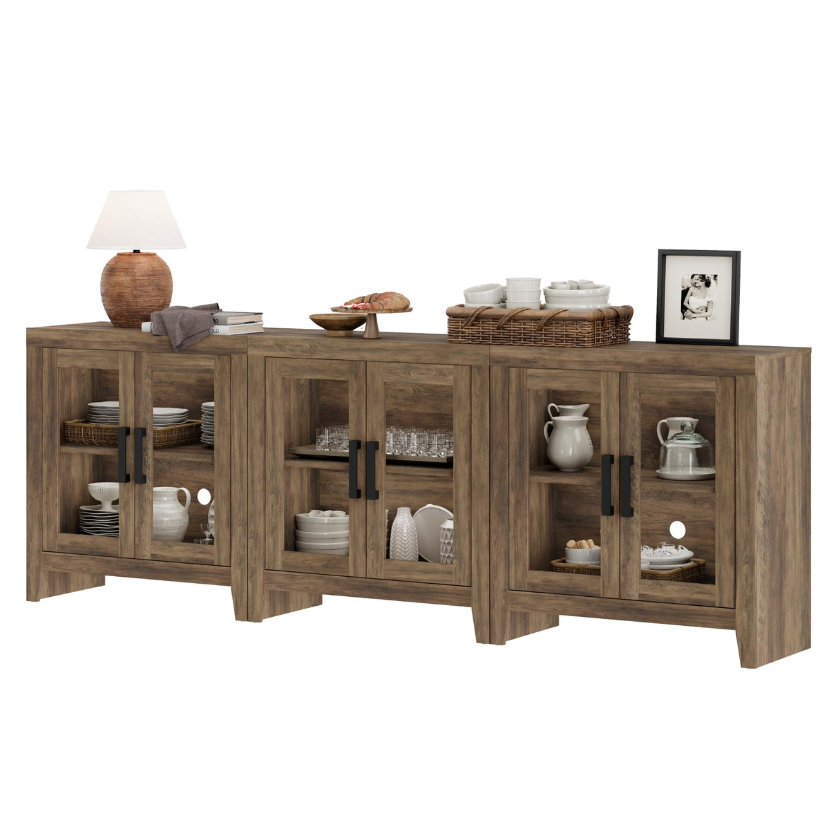 Brown Wood TV Stand with Glass Doors and Storage M436598