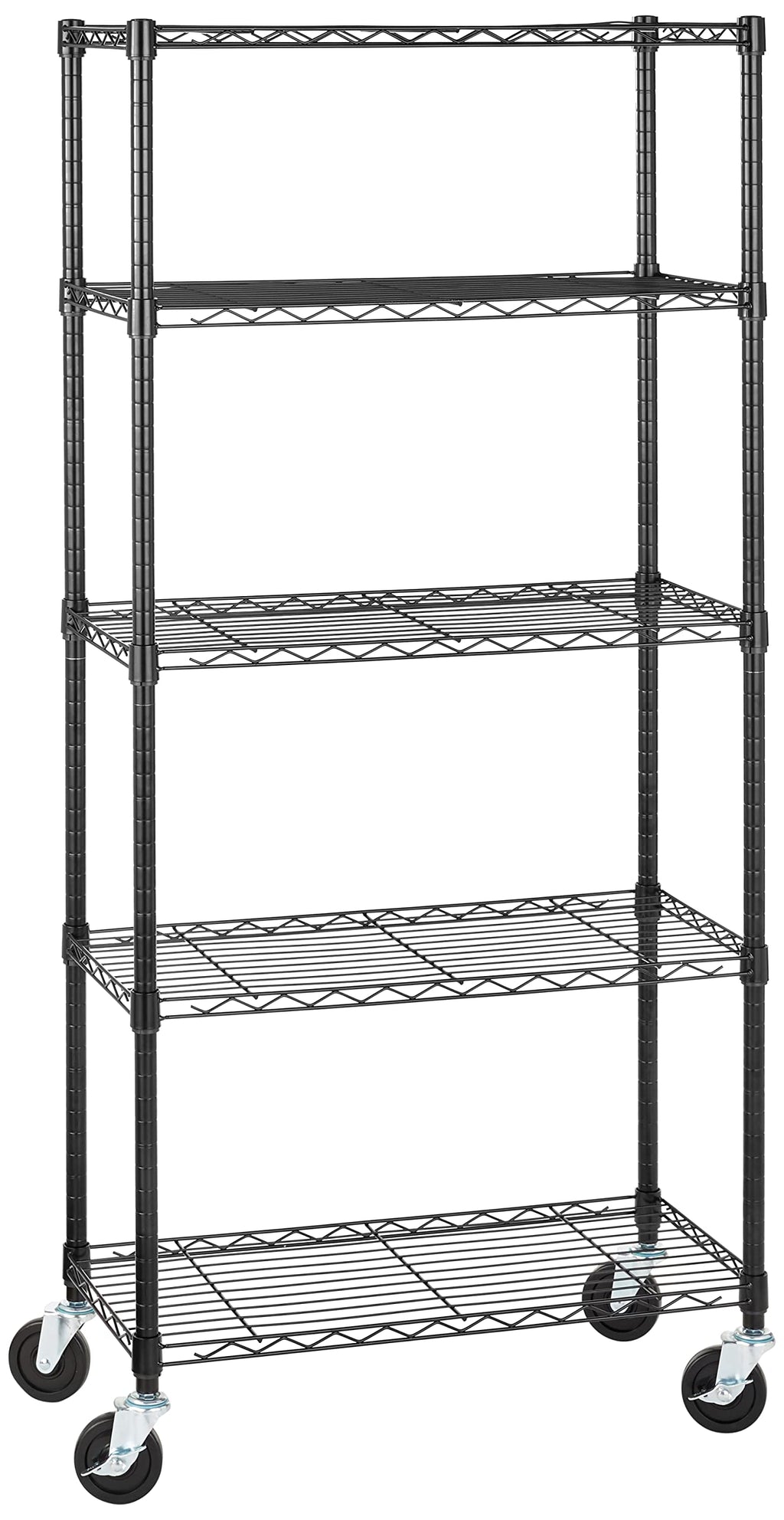 5-Shelf Heavy Duty Adjustable Metal Wire Shelving Storage Rack with Wheel Casters, Black V6441