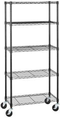 5-Shelf Heavy Duty Adjustable Metal Wire Shelving Storage Rack with Wheel Casters, Black V6441