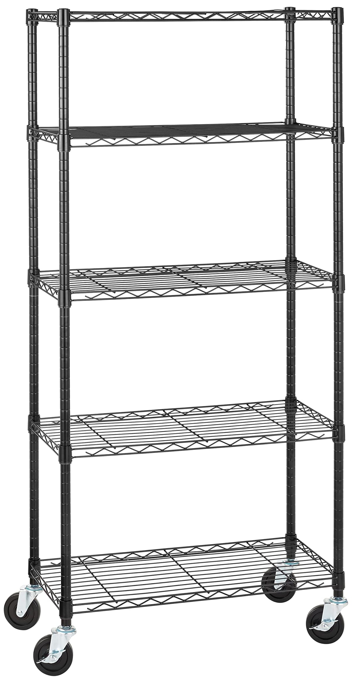 5-Shelf Heavy Duty Adjustable Metal Wire Shelving Storage Rack with Wheel Casters, Black V6441