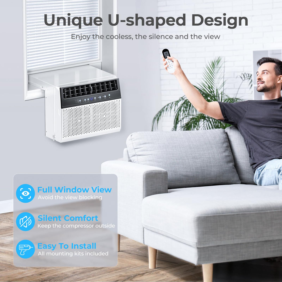 U-Shaped 10,000BTU Window Air Conditioner with Full Window View, Ivory White P999750