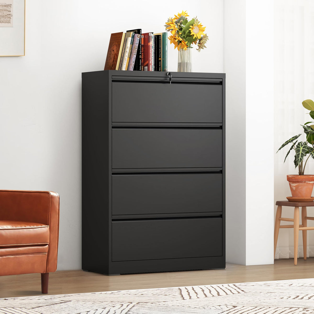 Black 4 Drawer Metal Lateral File Cabinet with Lock Z492973