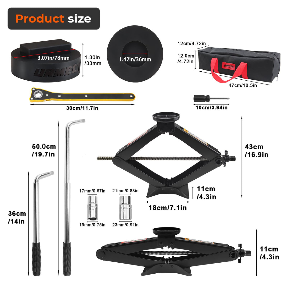 3-Ton Scissor Jack Kit with Rubber Jack Pads L34610