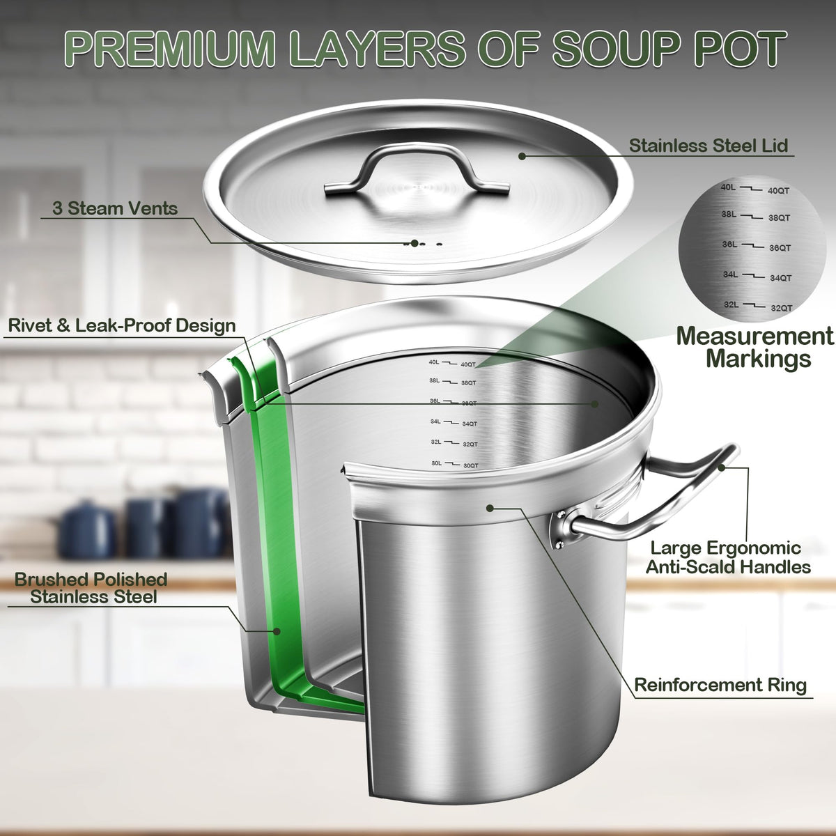 40QT Stainless Steel Stockpot with Lid H829327