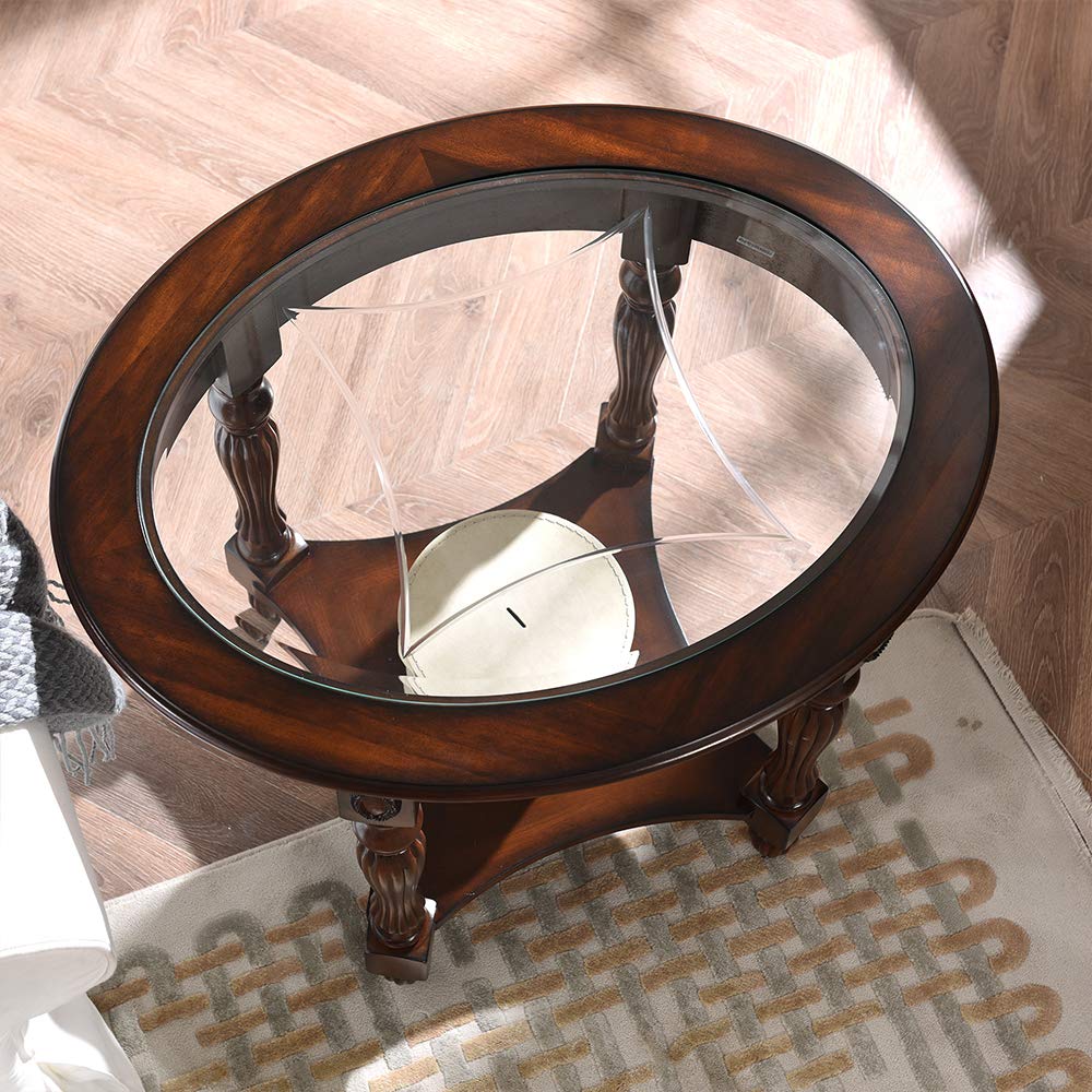 Wood Oval End Table with Glass Top Y237090