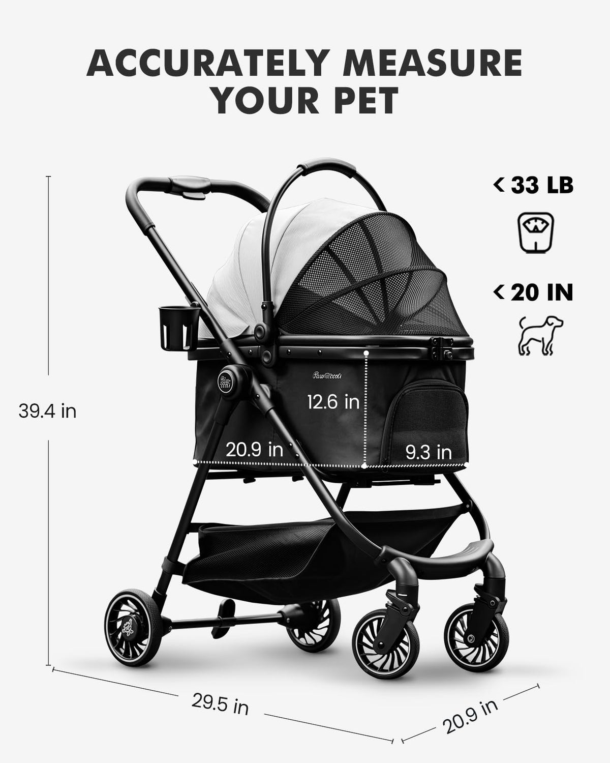 Black Foldable Pet Stroller with Detachable Carrier H858389