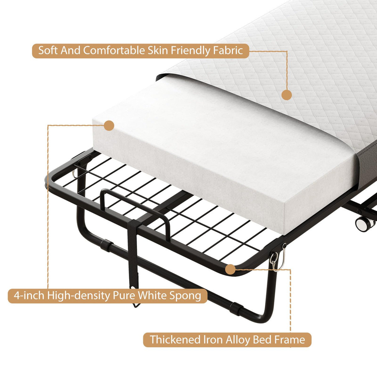 Folding Bed with Mattress, Memory Mattress Metal Frame Single Bed O11149