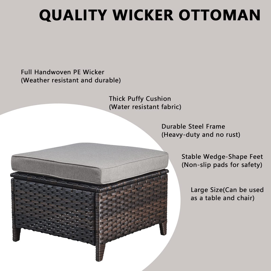 5 Piece Rattan Wicker Patio Furniture Set with Swivel Rocker Chairs Ottomans and Sofa N964