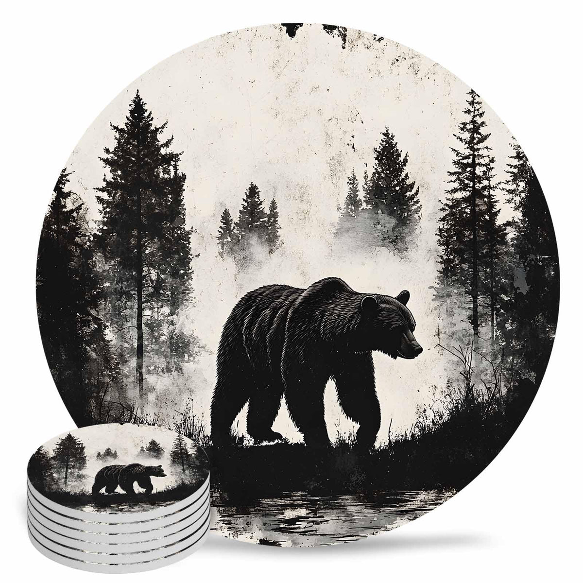 Black Absorbent Round Ceramic Coasters Set of 6 U5352