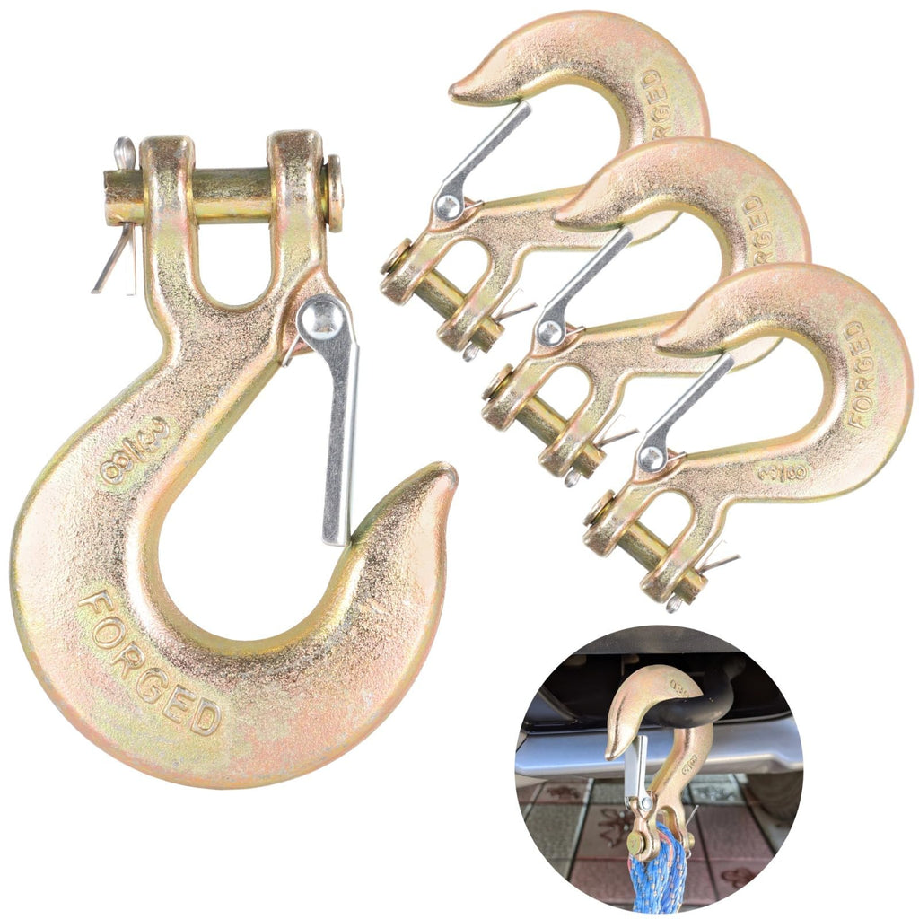 4-Pack 3/8 Forged Clevis Slip Hooks with Safety Latch W2012