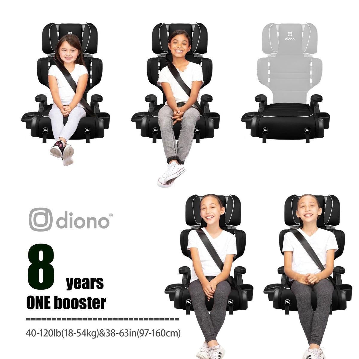 2-in-1 High Back Booster, 40-120 lbs, Black N441
