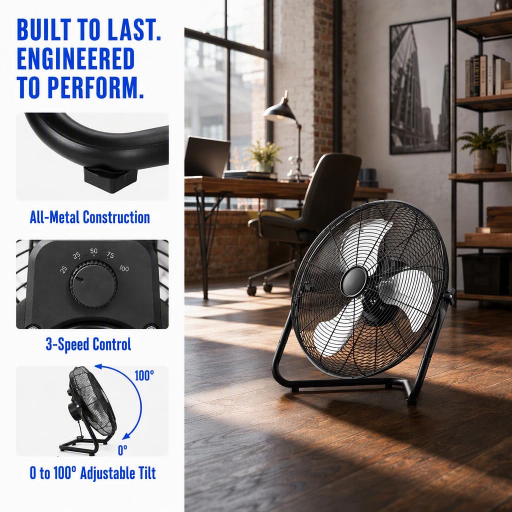 20" 3-Speed Metal Floor Fan 4-Pack J401