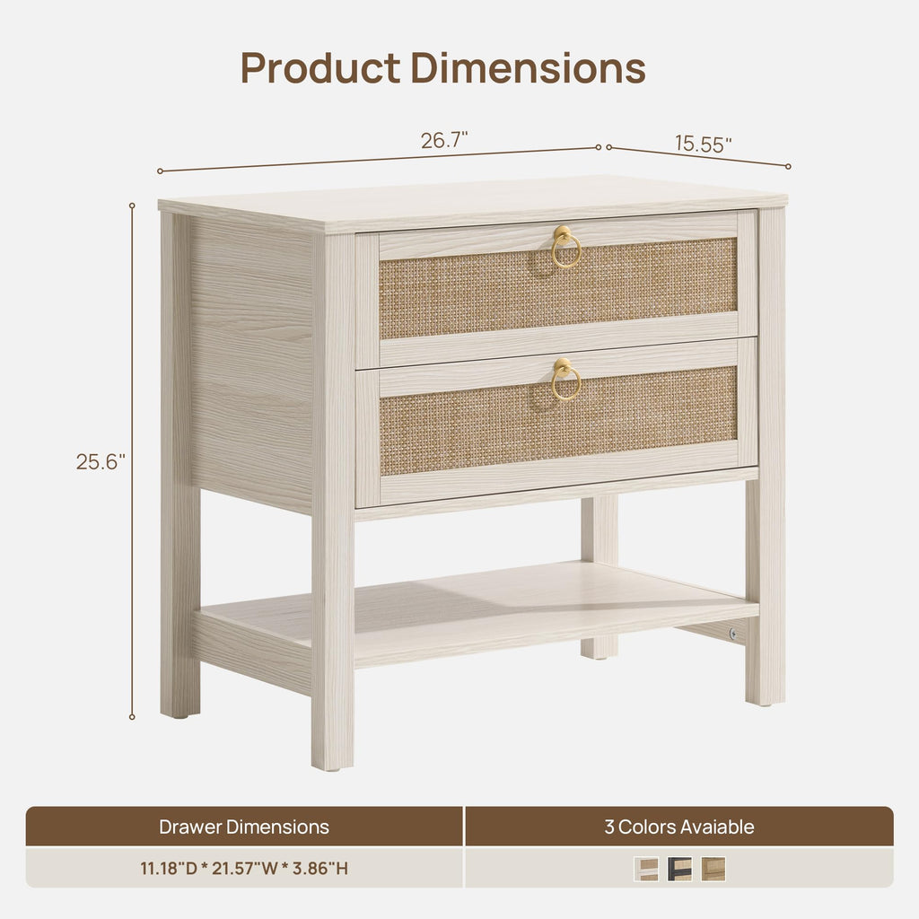 White Rattan Nightstand with 2 Drawers W928