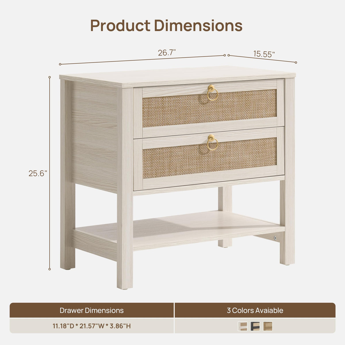 White Rattan Nightstand with 2 Drawers W928