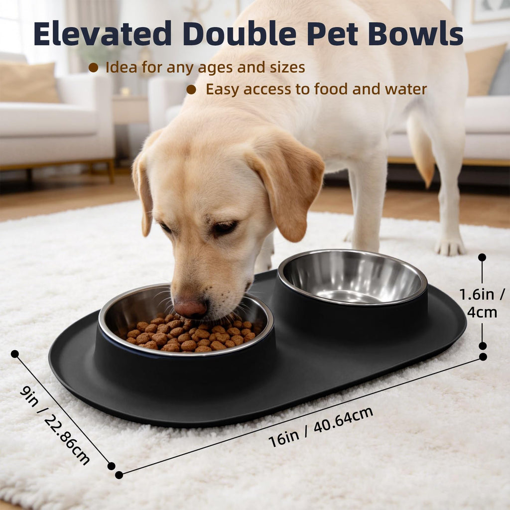 Stainless Steel Cat Food Bowls with Non-Slip Mat, 1.5 Cups Each G98299