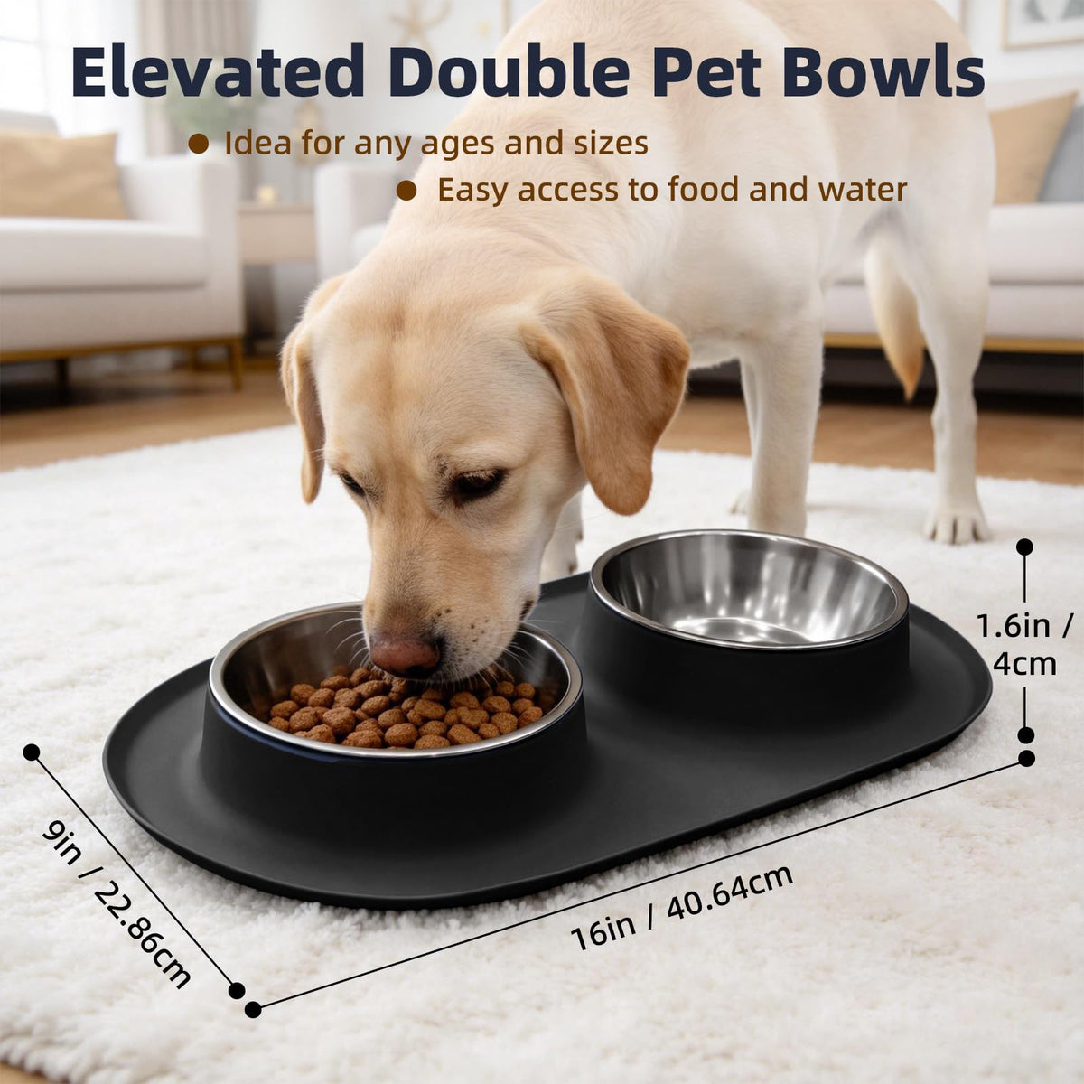 Stainless Steel Cat Food Bowls with Non-Slip Mat, 1.5 Cups Each G98299