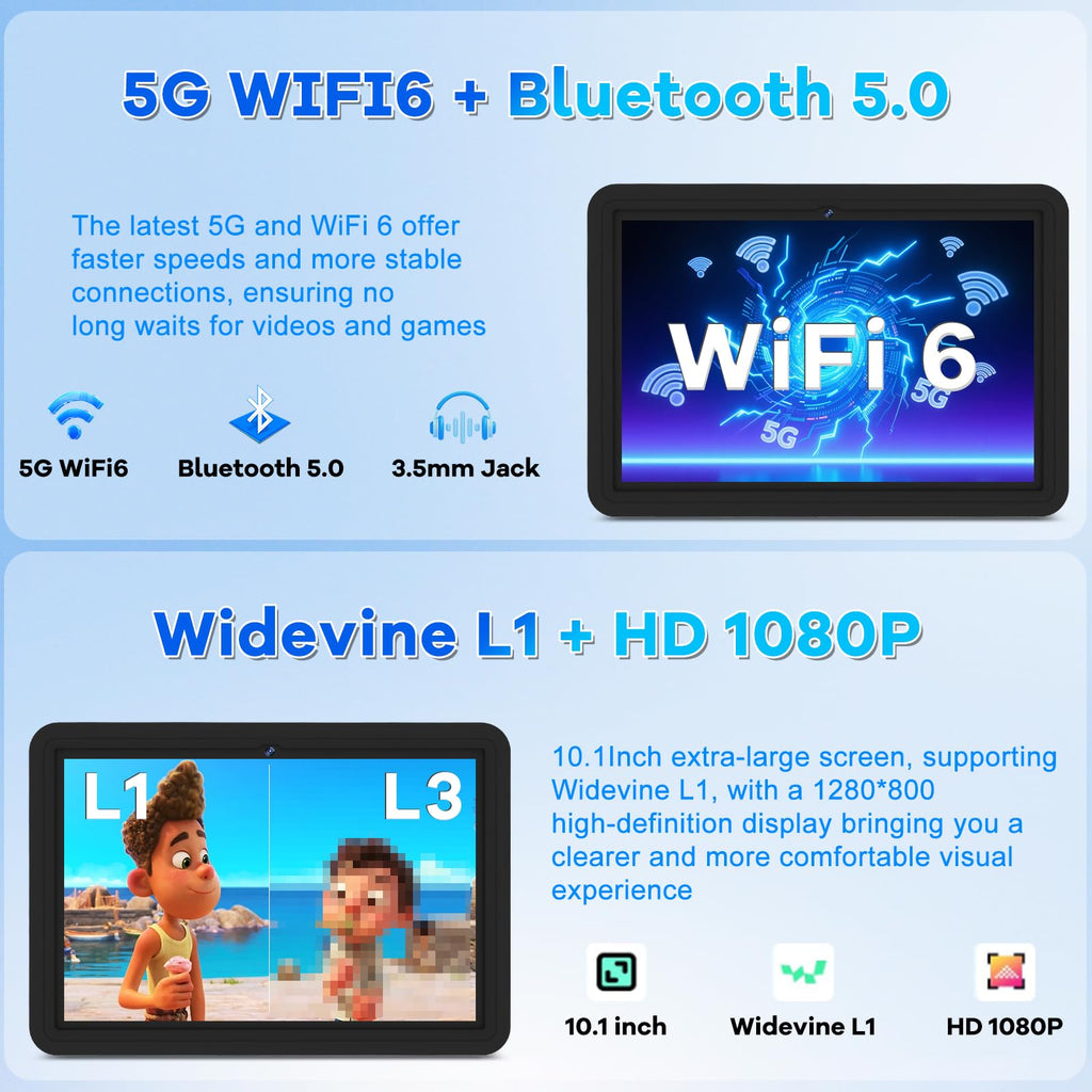 10.1 Inch Kids Tablet 64GB ROM Octa-Core Anti-Blue Light Screen Black O37751