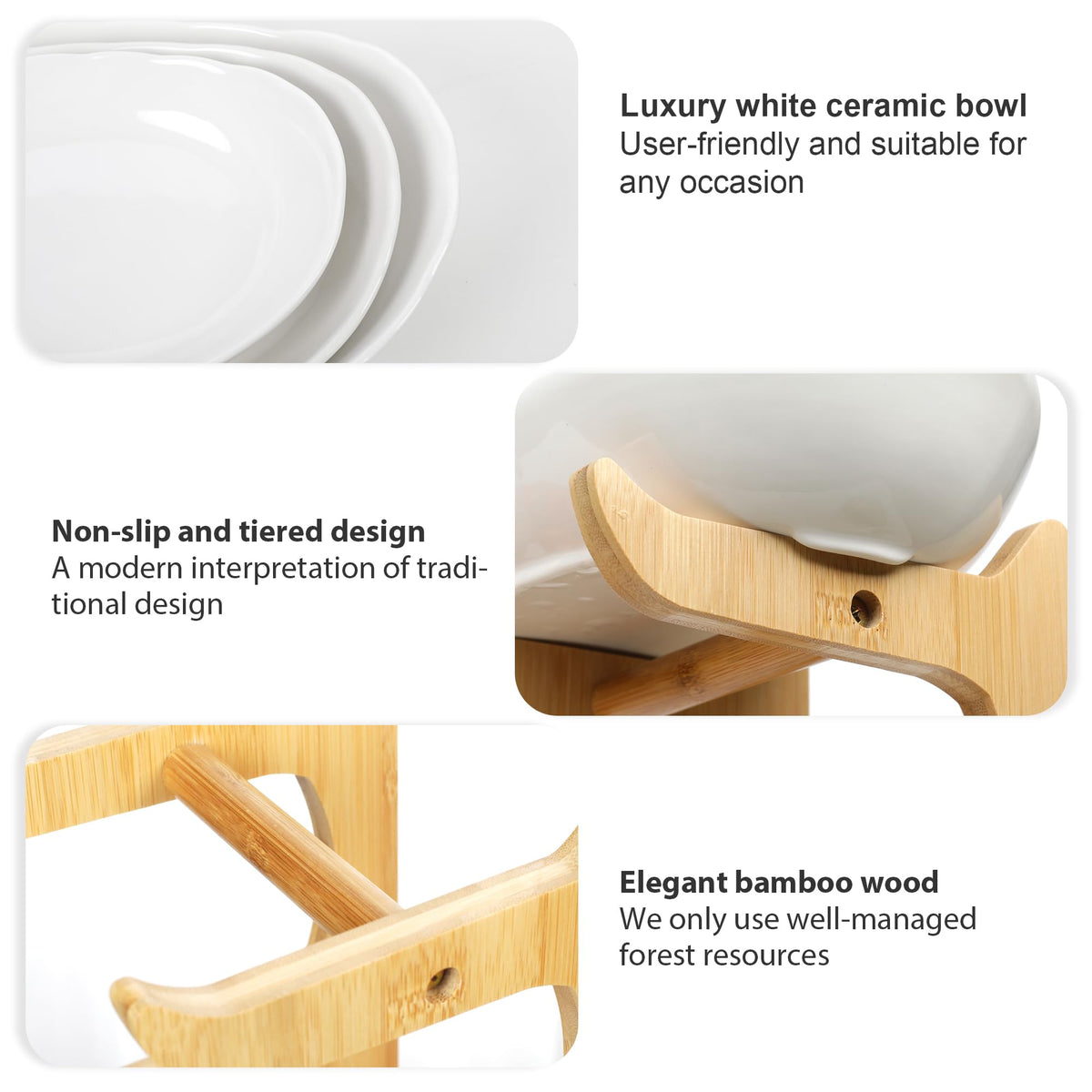 3 Tier Ceramic Fruit Bowl with Bamboo Stand D968