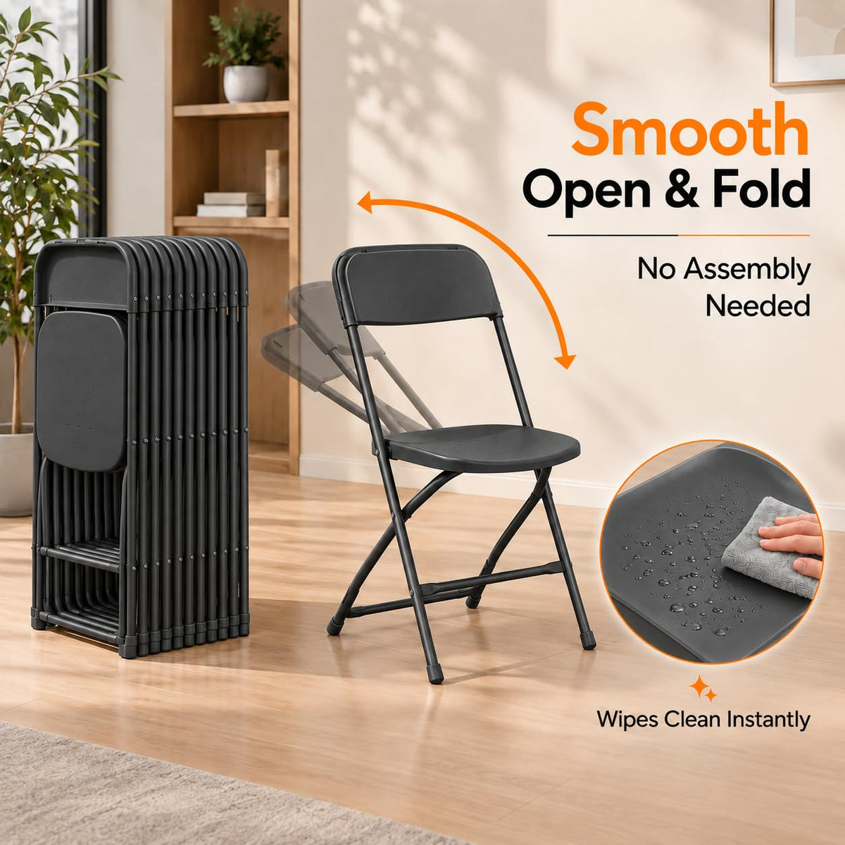 10 Pack Black Plastic Folding Chairs N36919