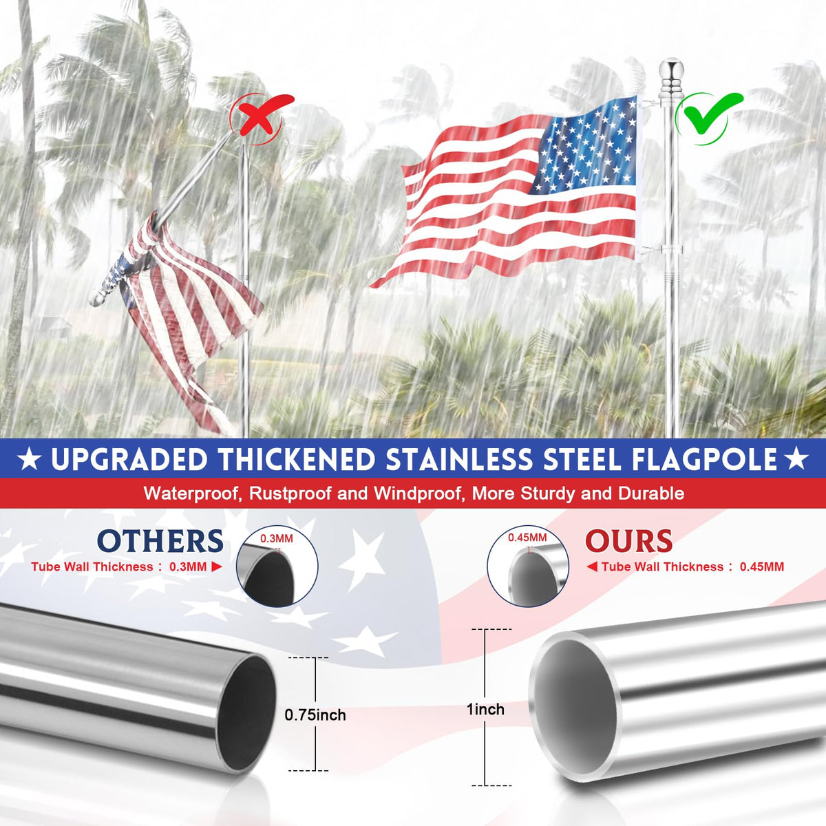 6 FT Stainless Steel Spinning Flag Pole S338071