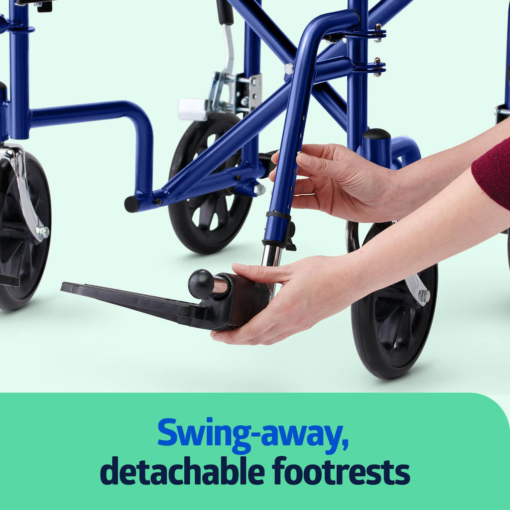 Lightweight Foldable Transport Wheelchair with Handbrakes and 12-Inch Wheels A219447