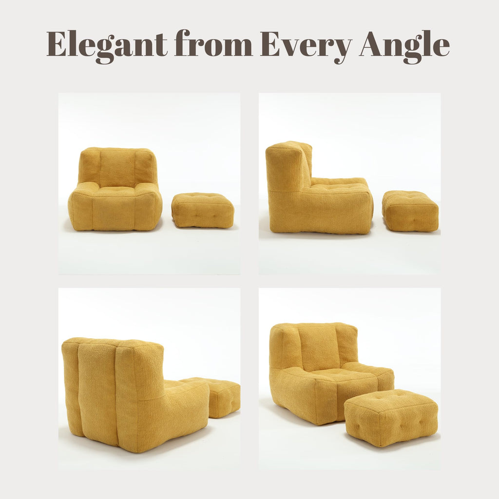 Yellow Memory Foam Bean Bag Chair with Ottoman K4940