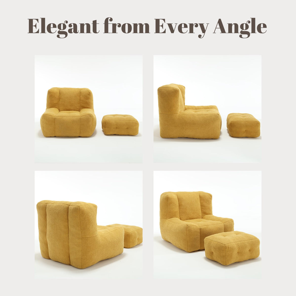Yellow Memory Foam Bean Bag Chair with Ottoman K4940