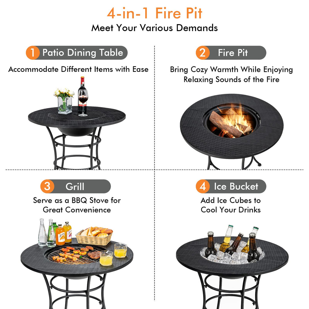 4-in-1 Outdoor Fire Pit Dining Table A193