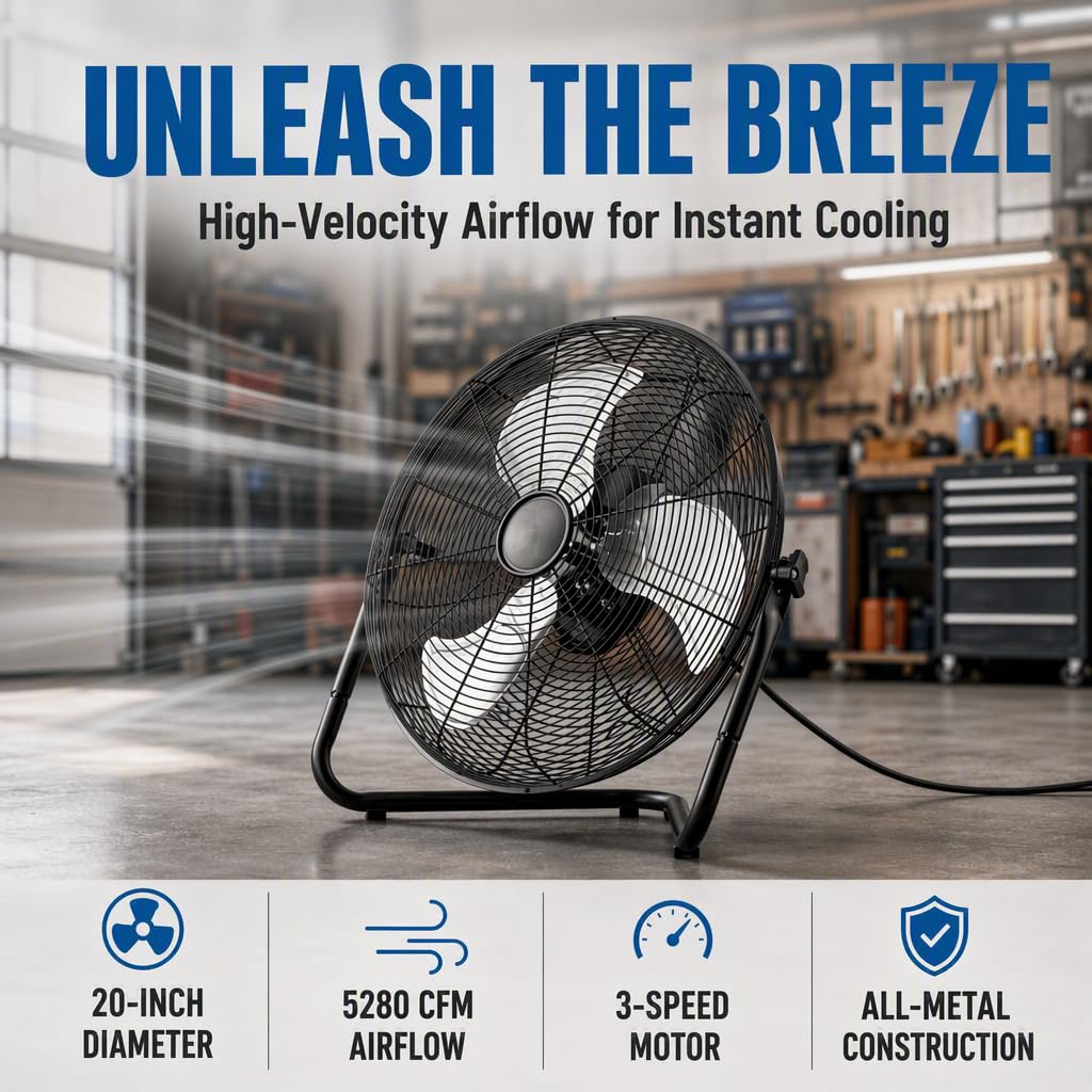 20" 3-Speed Metal Floor Fan 4-Pack J401