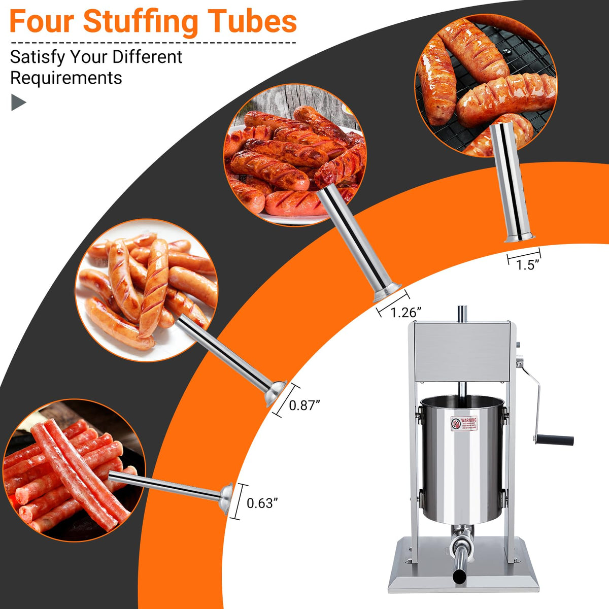 Manual 11 LBS Stainless Steel Sausage Stuffer with 4 Stuffing Tubes S500