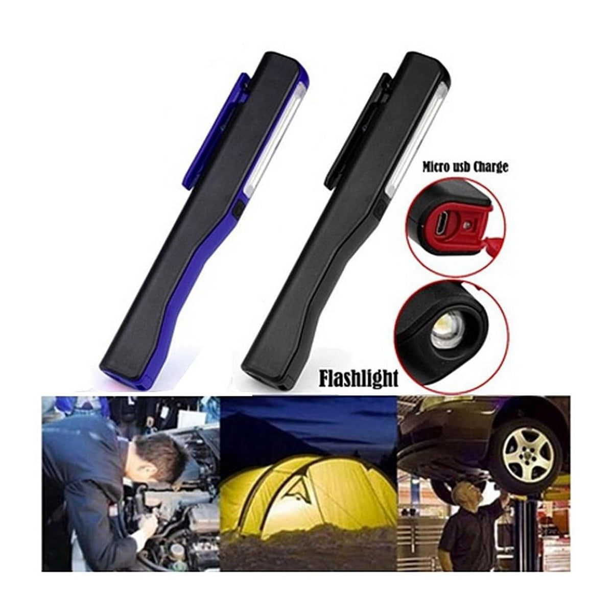 2-Pack Rechargeable LED COB Work Light 240LM Magnetic Portable Lamp USB Charging(Blue) B16057