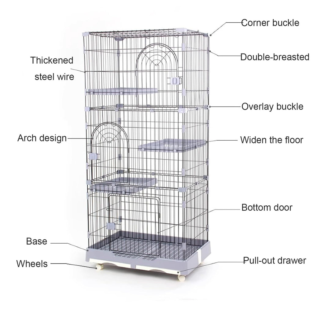Foldable 4 Tier Detachable Cat Cage with Hammock Q668