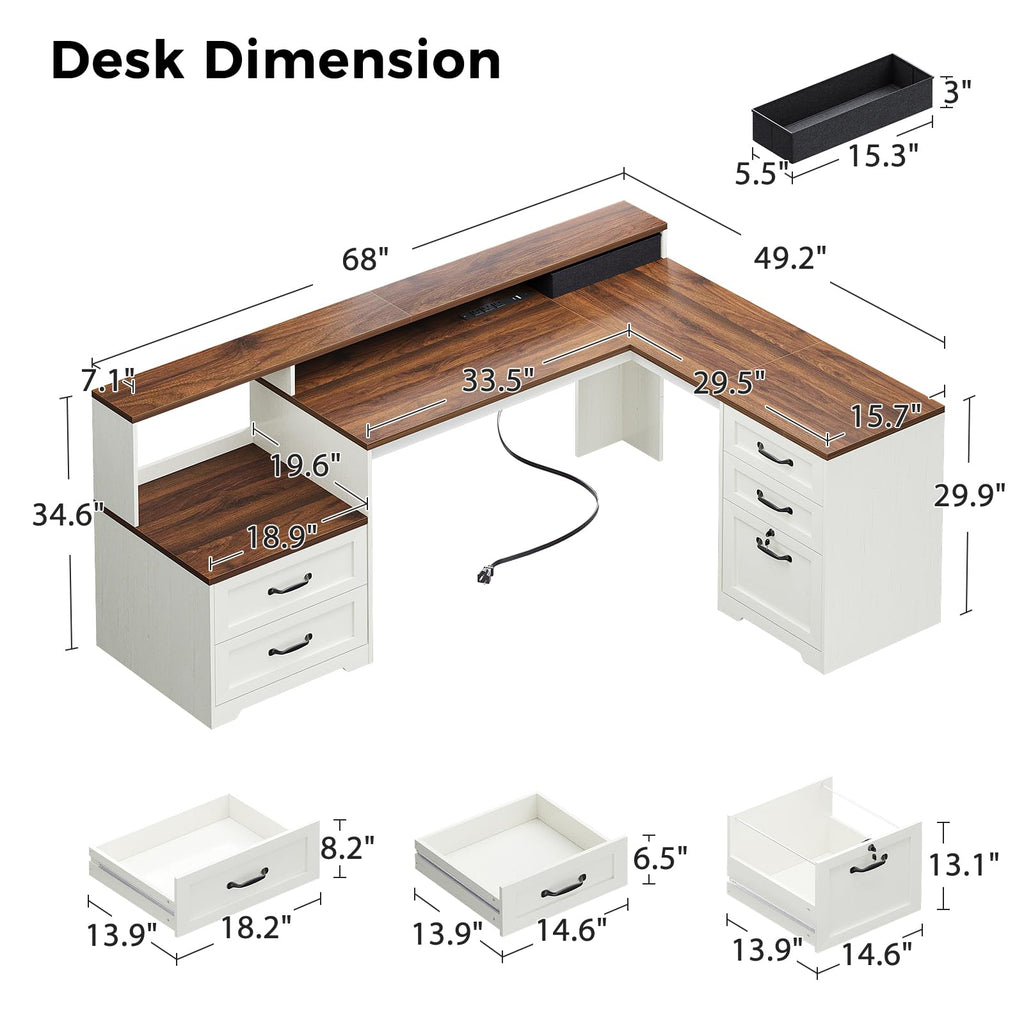 68 Inch L Shaped Executive Desk with Drawers N912899