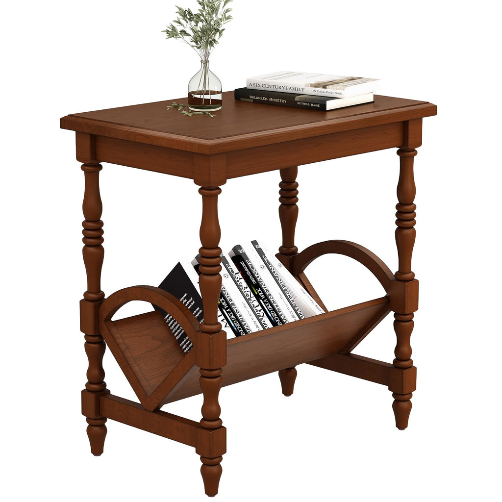 Wood End Table with Magazine Rack and Rubberwood Legs O856