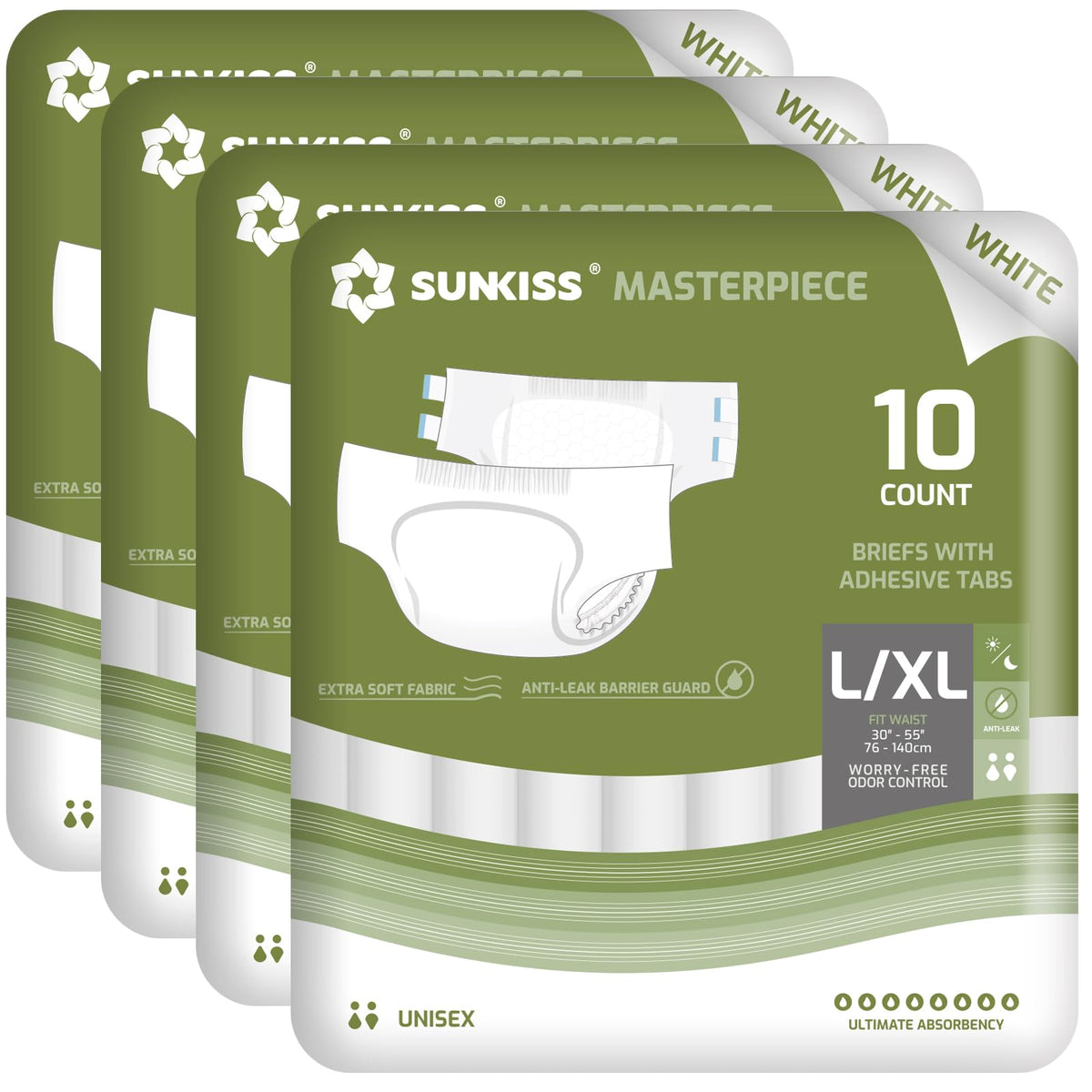 Adult Diapers with Tabs, L/XL, White, 40 Count S672370
