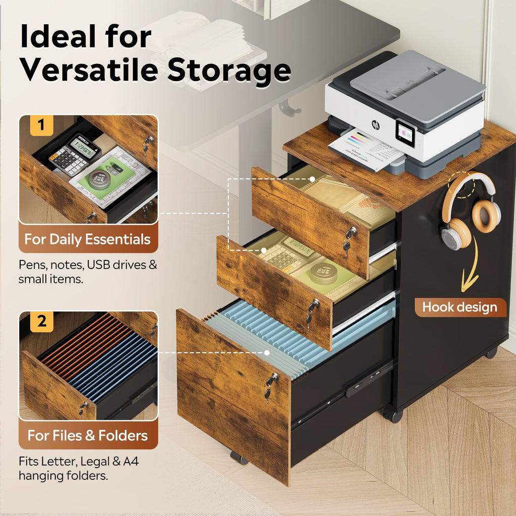 3 Drawer Wood File Cabinet with Locks M7262