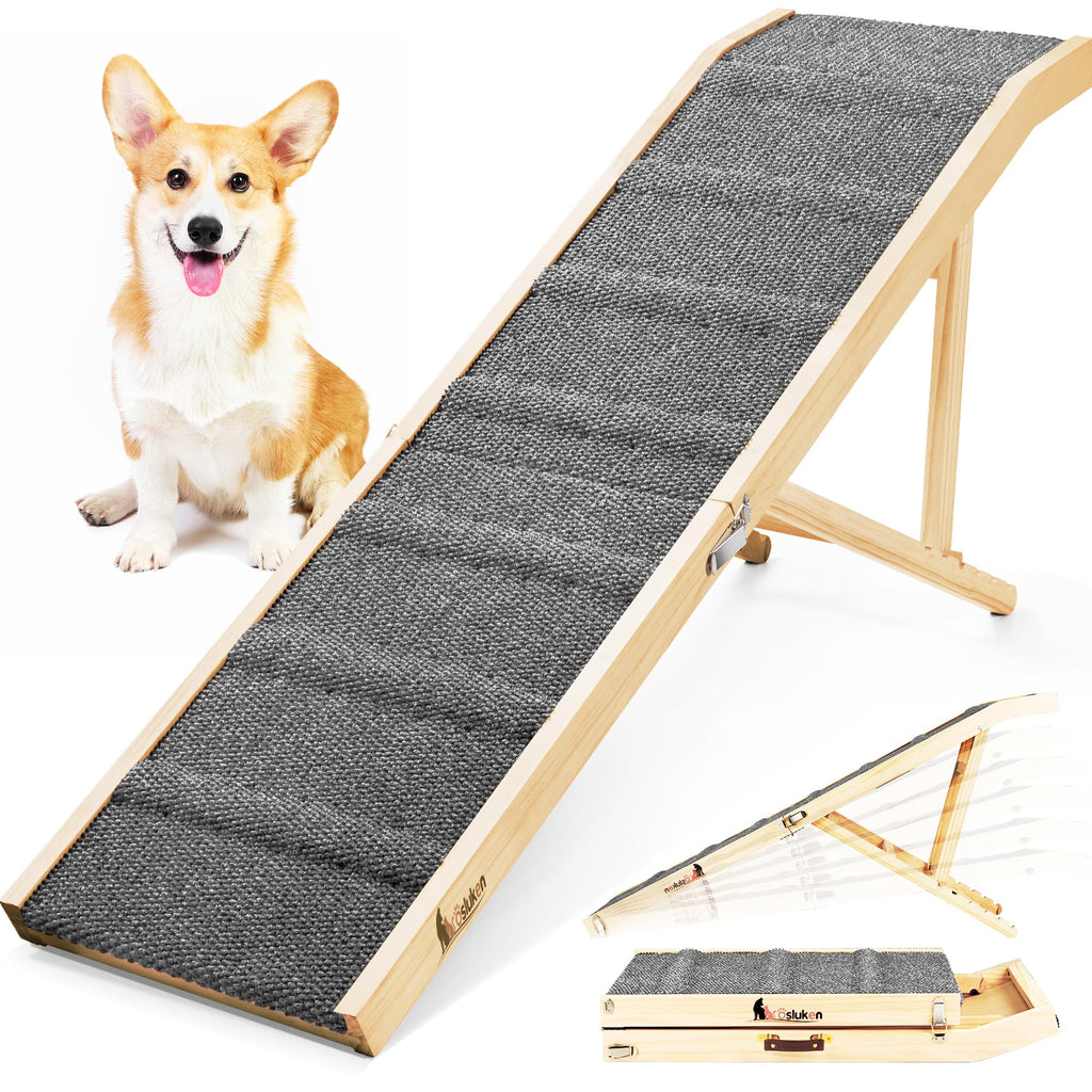 Foldable Dog Ramp with Platform 6 Adjustable Heights Z57624