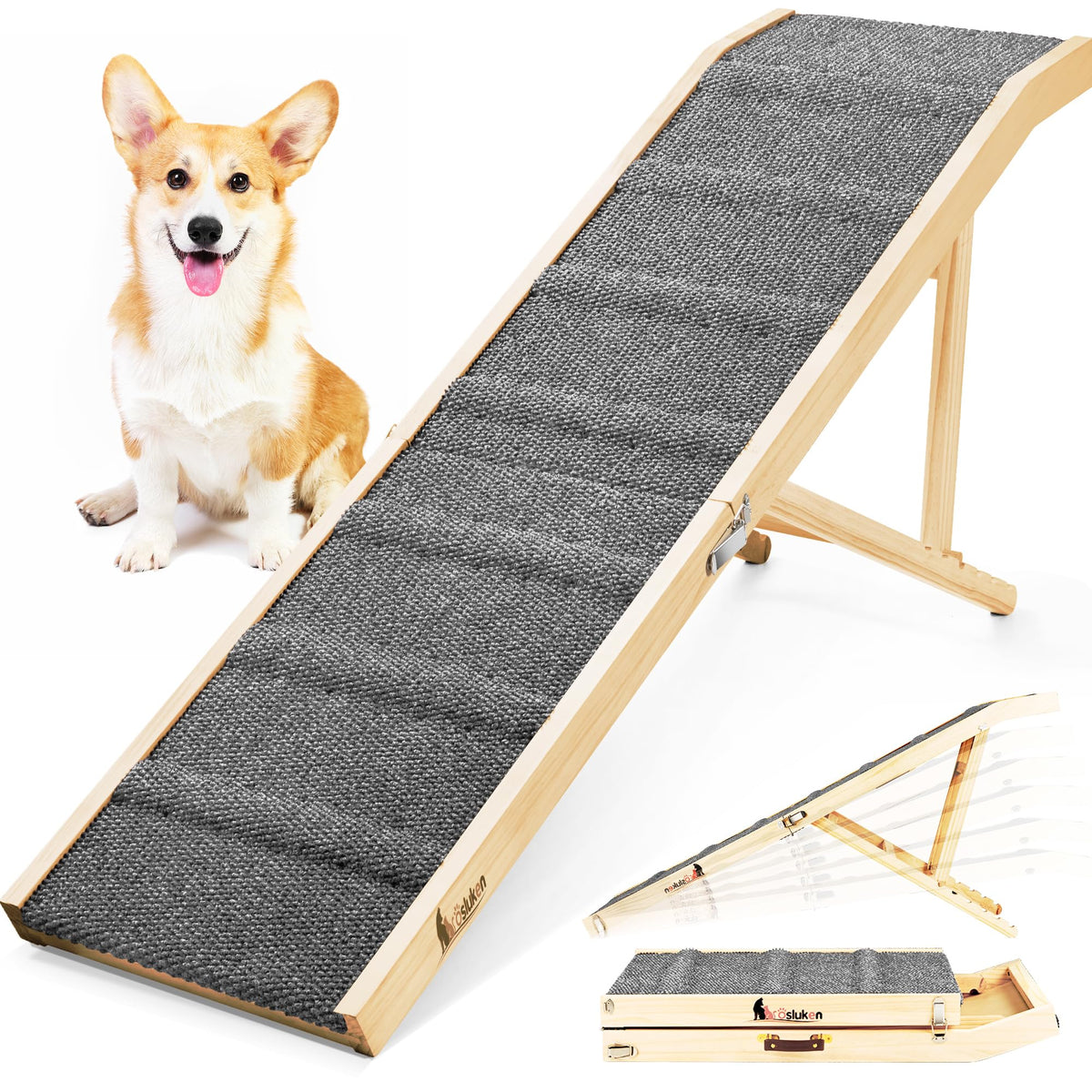 Foldable Dog Ramp with Platform 6 Adjustable Heights Z57624