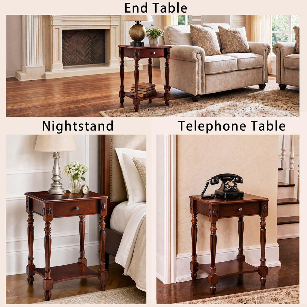 Solid Wood Side Table with Drawer, Cherry Walnut C4750