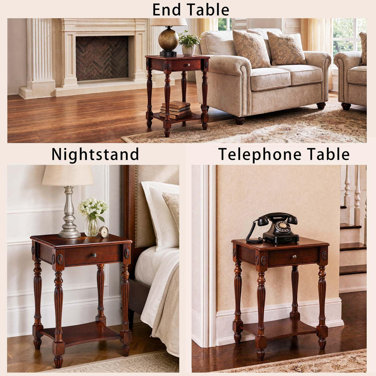 Solid Wood Side Table with Drawer, Cherry Walnut C4750