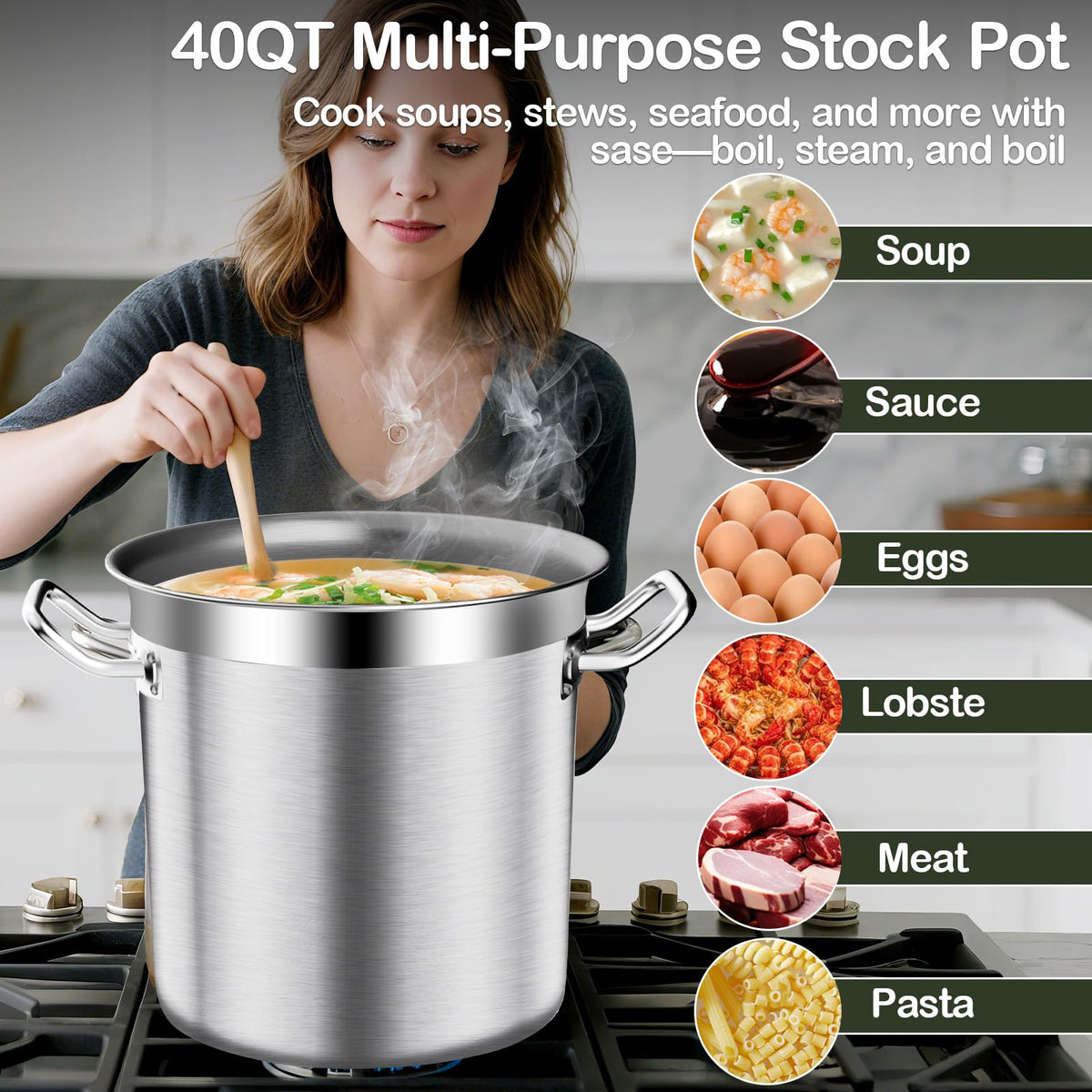 40QT Stainless Steel Stockpot with Lid H829327