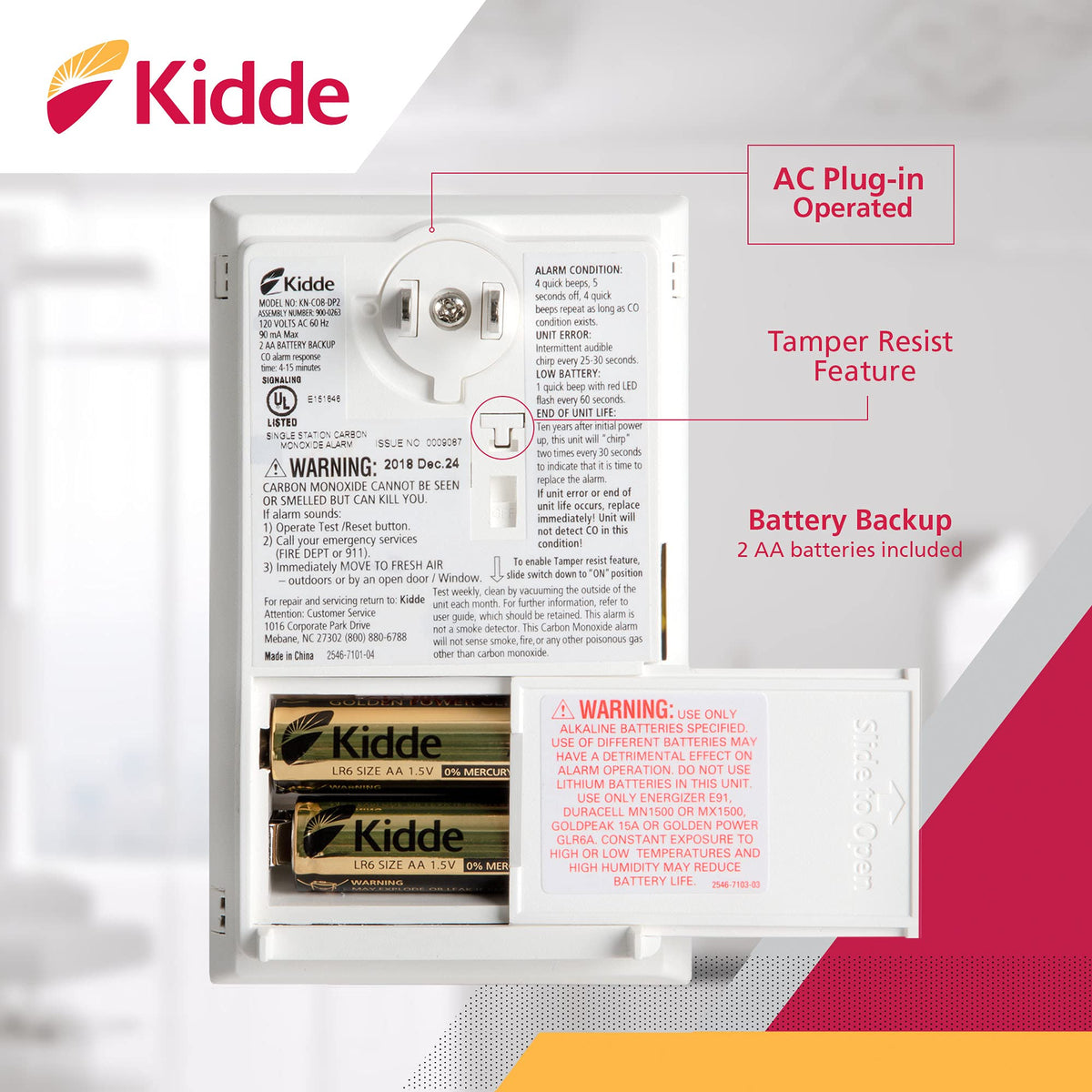 Carbon Monoxide Detector with AA Battery Backup N599918